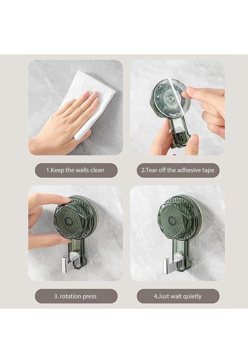 Rightsure - Powerful Vacuum Suction Cup hooks，Heavy Duty Wall Hooks for Towel, Robe, Loofah in Bathroom Kitchen Hanger Hooks for Spoons Reusable Removable（3pcs，Transparent，Grey and Green） - Image 1