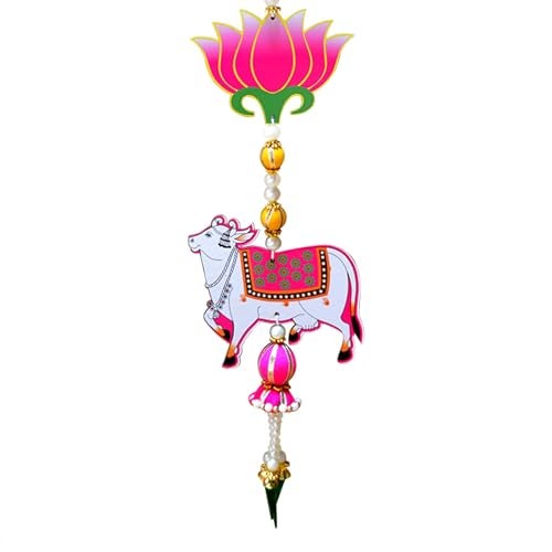 CraftVatika Pichwai Cow and Lotus Wall Hanging Latkan for Door Decoration, Diwali Decor Items, Diwali Decoration for Home, Festival Decorations Items, Pichwai Cow Hanging- 34 Inch Height,1 Pair - Image 5