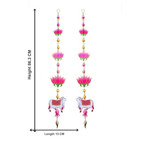 CraftVatika Pichwai Cow and Lotus Wall Hanging Latkan for Door Decoration, Diwali Decor Items, Diwali Decoration for Home, Festival Decorations Items, Pichwai Cow Hanging- 34 Inch Height,1 Pair - Image 3