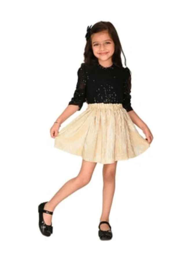 LILPICKS Sequin Puff Sleeves Top with Skirt Set