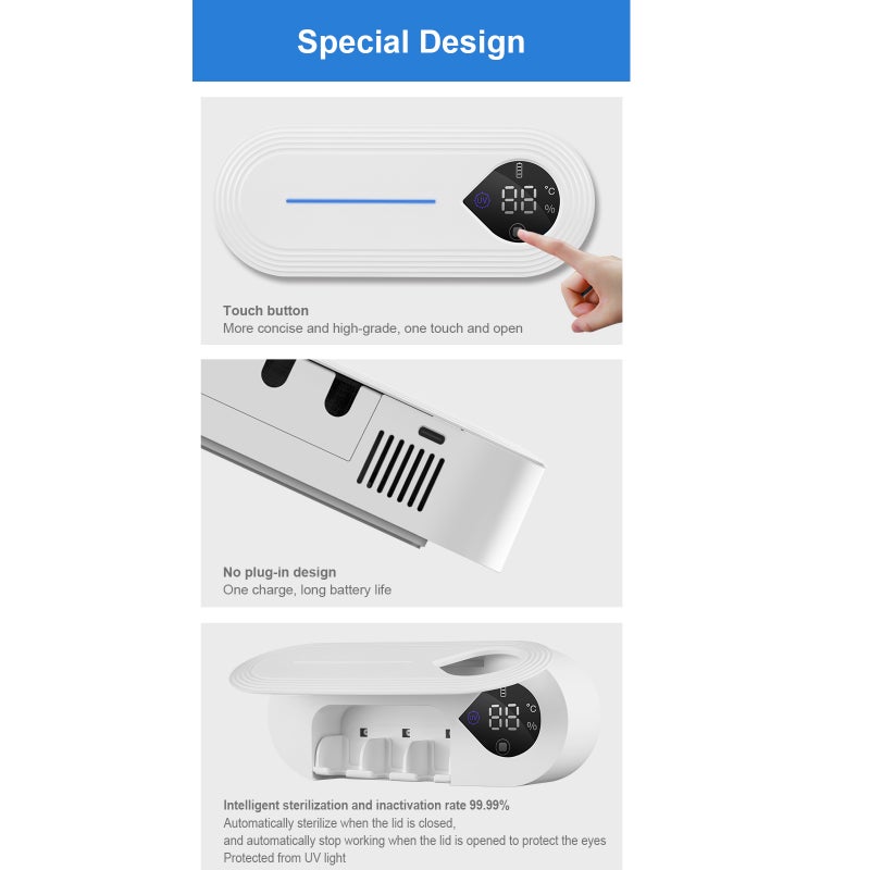 UV Toothbrush Holder with Auto Drying Function Wall Mounted Electric Toothbrush Sanitizer Holder for Bathroom 3 Slots Toothbrush Organizer - Image 2