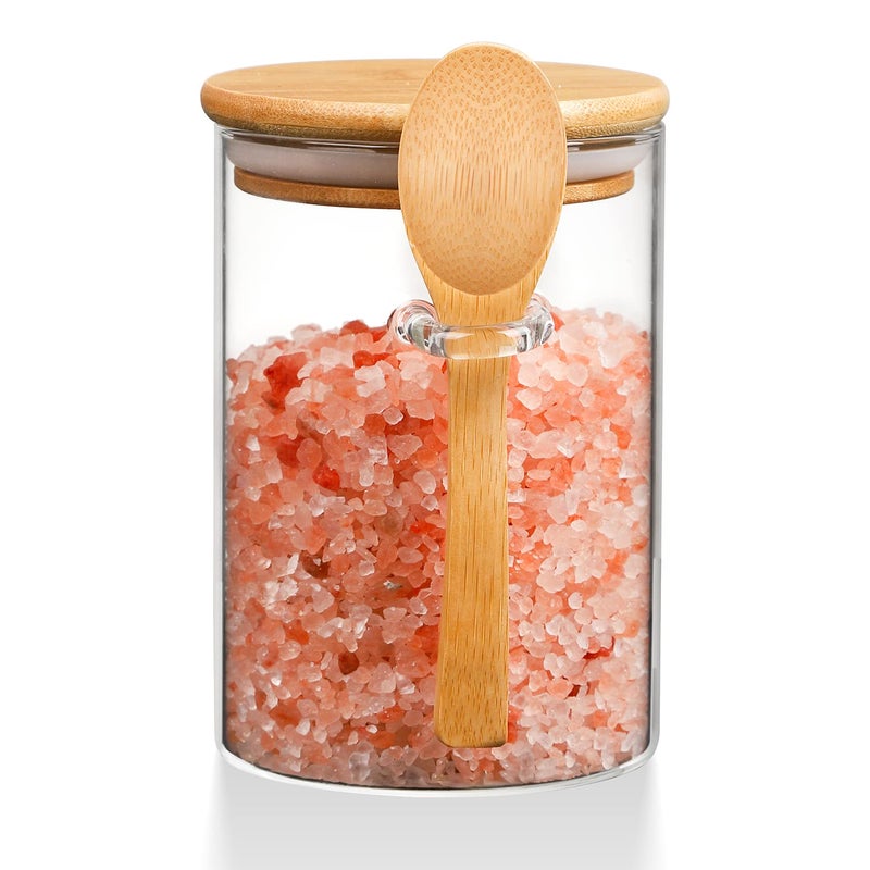 WHJY Glass Glass Jar with Lid and Spoon, Airtight Glass Jars bamboo lids, overnight oats jars, Dog Treat Jar for Pet, Glass Candy Cookies Coffee Canister Jar Bath Salt Container - 20 oz (1) - Image 1