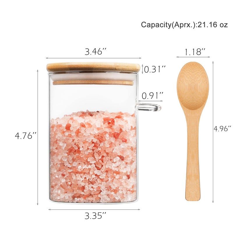 WHJY Glass Glass Jar with Lid and Spoon, Airtight Glass Jars bamboo lids, overnight oats jars, Dog Treat Jar for Pet, Glass Candy Cookies Coffee Canister Jar Bath Salt Container - 20 oz (1) - Image 2