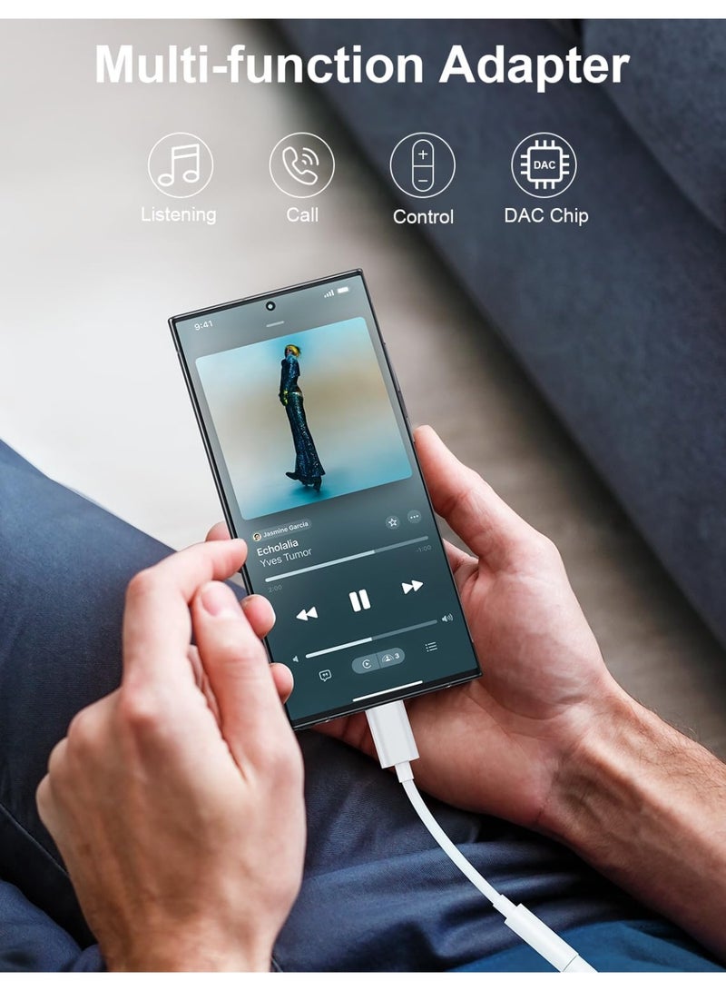 Aethar USB Type C Headphone Jack Adapter for iPhone/ Htc/Moto/ Huawei/Honor/Google Pixel/Samsung Galaxy S24 S24+ S24 Ultra(White) - Image 2