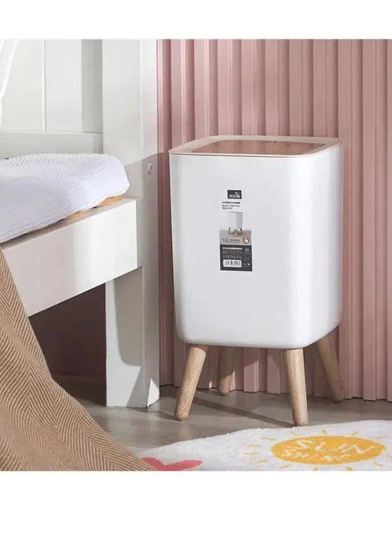 eBasket Touch Basket Square Plastic 10L White with Automatic Pressure Lid, Removable Wooden Legs, Easy to Use, Compact Material, Multipurpose, Ideal for Home, Office, Restaurants and Cafes  - Image 1