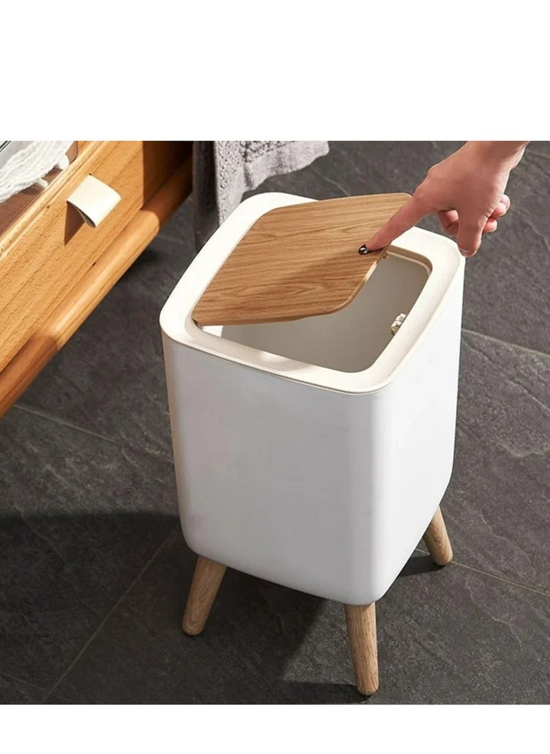 eBasket Touch Basket Square Plastic 10L White with Automatic Pressure Lid, Removable Wooden Legs, Easy to Use, Compact Material, Multipurpose, Ideal for Home, Office, Restaurants and Cafes  - Image 2