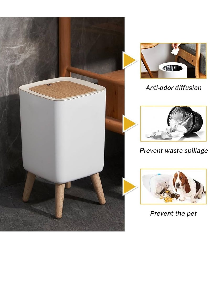 eBasket Touch Basket Square Plastic 10L White with Automatic Pressure Lid, Removable Wooden Legs, Easy to Use, Compact Material, Multipurpose, Ideal for Home, Office, Restaurants and Cafes  - Image 3