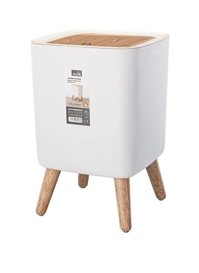 eBasket Touch Basket Square Plastic 10L White with Automatic Pressure Lid, Removable Wooden Legs, Easy to Use, Compact Material, Multipurpose, Ideal for Home, Office, Restaurants and Cafes  - Image 4