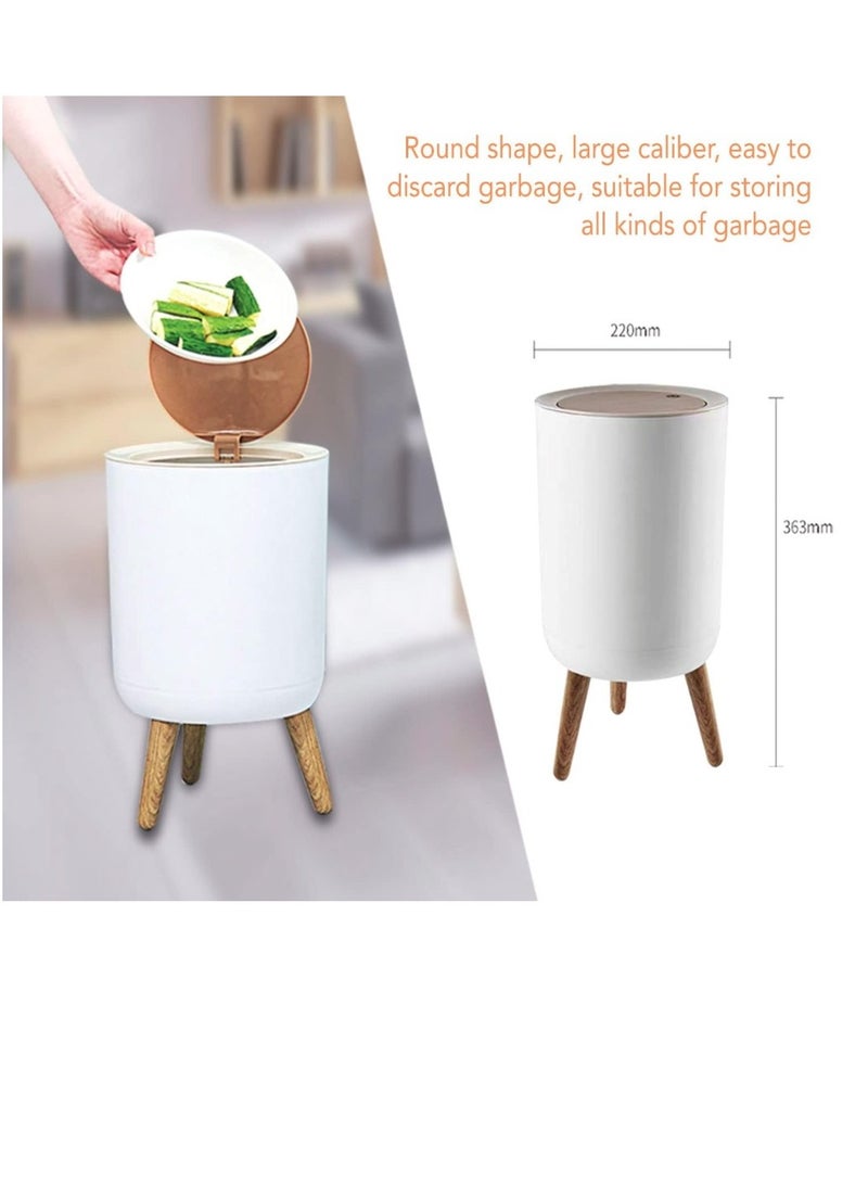 eBasket Touch Basket Square Plastic 10L White with Automatic Pressure Lid, Removable Wooden Legs, Easy to Use, Compact Material, Multipurpose, Ideal for Home, Office, Restaurants and Cafes - Image 1