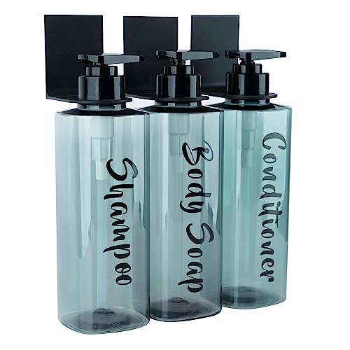 AUMIO 16.9oz Shampoo Dispenser for Shower Wall 3 Chamber, Drill Free Shampoo and Conditioner Dispenser with 6 Waterproof Labels, Wall Mounted Shower Soap Dispenser Shampoo Bottles for Home Bathroom - Image 1