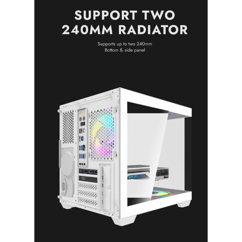 حافظة كمبيوتر ألعاب للوحات الأم M-ATX، فولاذ وزجاج مقسى، أسود، رؤية بانورامية 270 درجة، 3 مراوح ARGB مثبتة مسبقًا، تدعم المبرد 240 مم، USB 3.0، 5 فتحات توسعة - Image 5