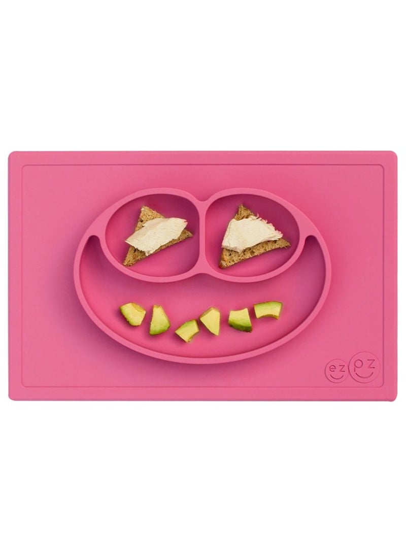 ezpz Happy Mat - 100% Silicone Kids Plate Suction Plate Babies With Built-In Placemat For Toddlers + Preschoolers -  Pink - Image 2