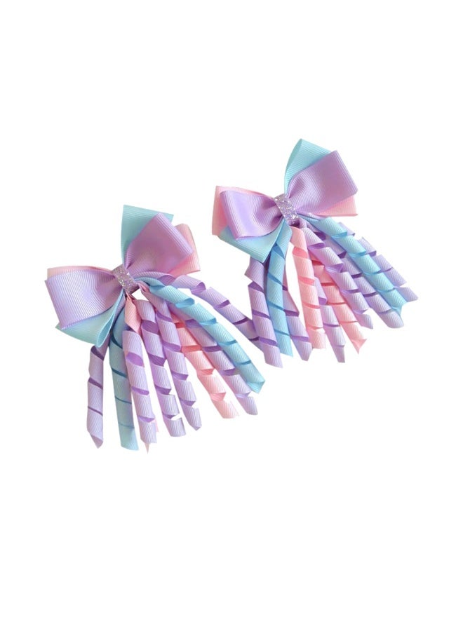 PALAY 2Pcs Ribbon Bow Hair Accessories for Girls, Princess Cute Hair Clips for Girls Curly Ribbon Hair Bow Clip stylish Headpieces Hair Pins for Girls Gift, Purple - Image 1