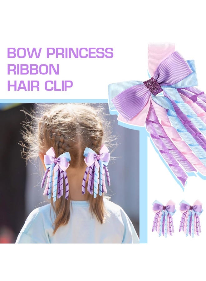 PALAY 2Pcs Ribbon Bow Hair Accessories for Girls, Princess Cute Hair Clips for Girls Curly Ribbon Hair Bow Clip stylish Headpieces Hair Pins for Girls Gift, Purple - Image 4