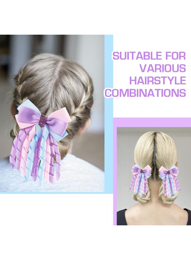 PALAY 2Pcs Ribbon Bow Hair Accessories for Girls, Princess Cute Hair Clips for Girls Curly Ribbon Hair Bow Clip stylish Headpieces Hair Pins for Girls Gift, Purple - Image 3