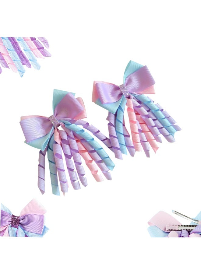PALAY 2Pcs Ribbon Bow Hair Accessories for Girls, Princess Cute Hair Clips for Girls Curly Ribbon Hair Bow Clip stylish Headpieces Hair Pins for Girls Gift, Purple - Image 5
