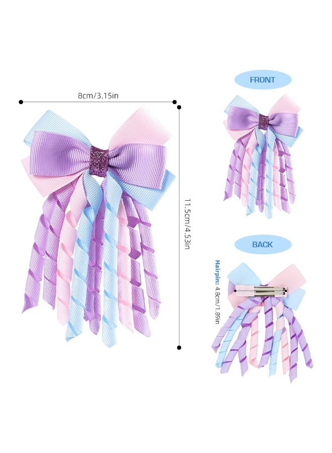PALAY 2Pcs Ribbon Bow Hair Accessories for Girls, Princess Cute Hair Clips for Girls Curly Ribbon Hair Bow Clip stylish Headpieces Hair Pins for Girls Gift, Purple - Image 2