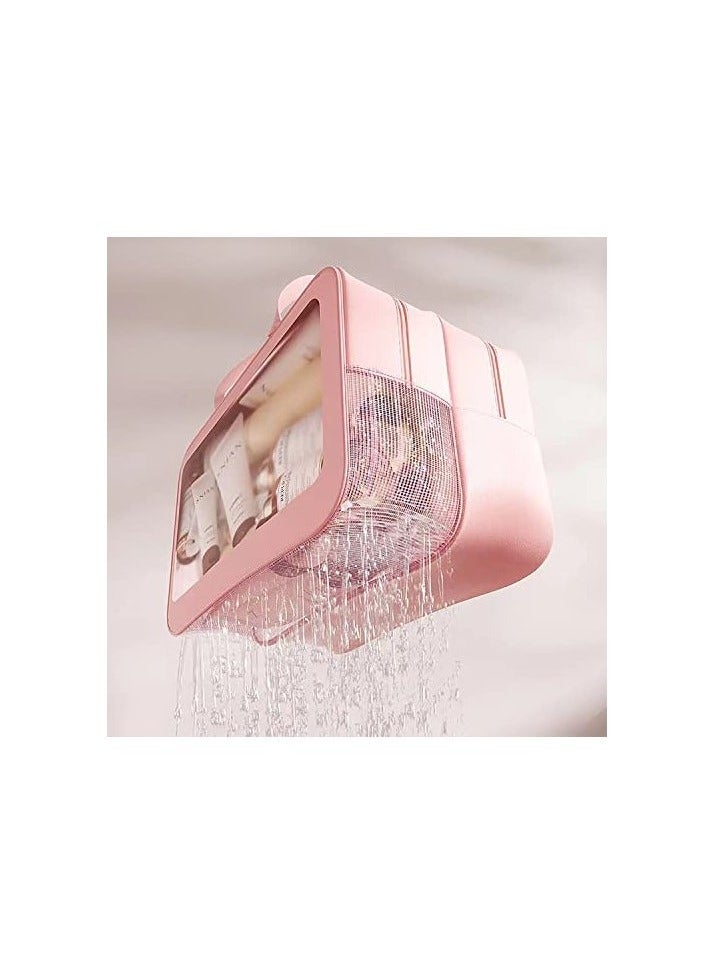 Upgraded Travel Toiletry Bag for Women & Men - Spacious Waterproof Organizer with Wet & Dry Two Separate Compartments, Portable Matte Translucent Clear Cosmetic Bag with Handle (Pink 2)