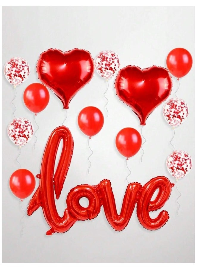 زينه يوم الحب مجموعه من 13 قطعة من البالونات تحتوي على بالونات لاتكس ، بالونات معدنيه و كلمة حب   لتزيين يوم الحب و احتفالات الذكرى السنوية والمناسبات الرومانسيه - Image 1