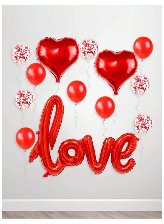 زينه يوم الحب مجموعه من 13 قطعة من البالونات تحتوي على بالونات لاتكس ، بالونات معدنيه و كلمة حب   لتزيين يوم الحب و احتفالات الذكرى السنوية والمناسبات الرومانسيه - Image 3