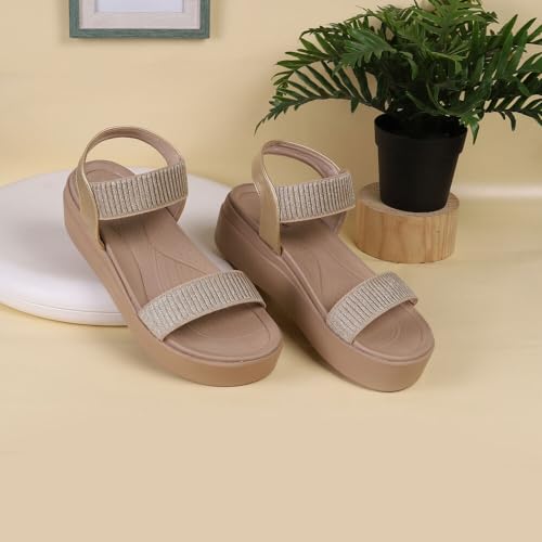 Mochi Women Gold Wedge Heel Comfort Sandal UK/7 EU/40 (34-924) - Image 2