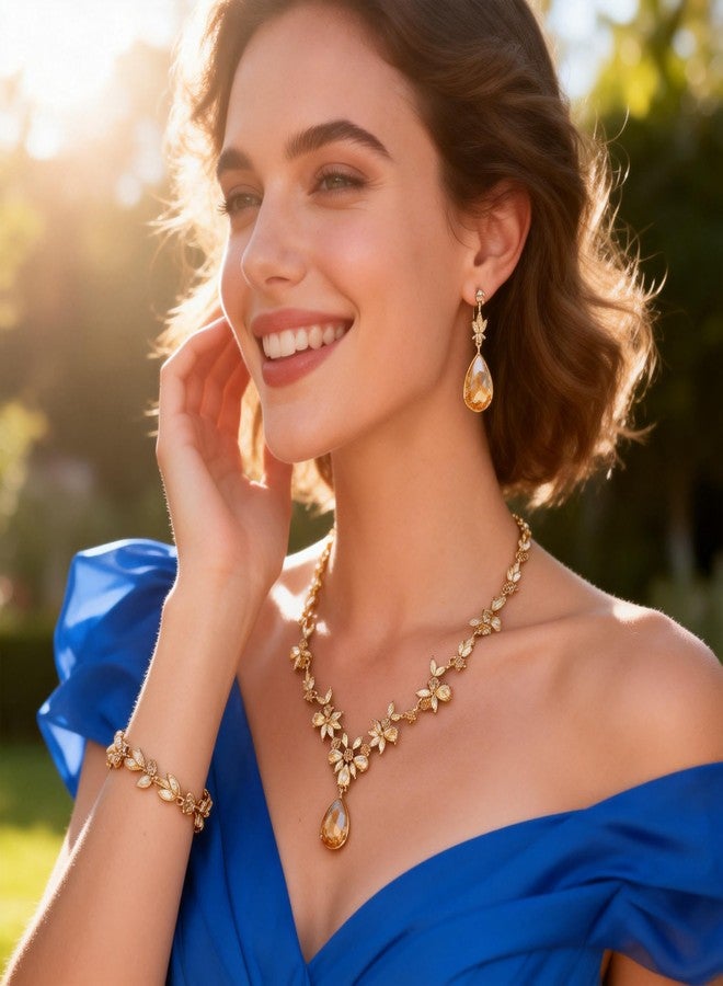 Kamirola Bridal Jewelry Set, Jewelry Set for Women, Necklace Dangle Earrings Bracelet Set, White Gold Plated (TR76), Medium, Zinc, Crystal - Image 2
