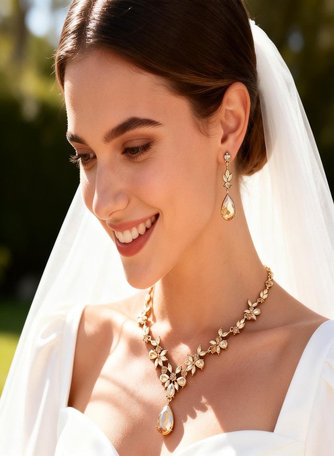Kamirola Bridal Jewelry Set, Jewelry Set for Women, Necklace Dangle Earrings Bracelet Set, White Gold Plated (TR76), Medium, Zinc, Crystal - Image 3