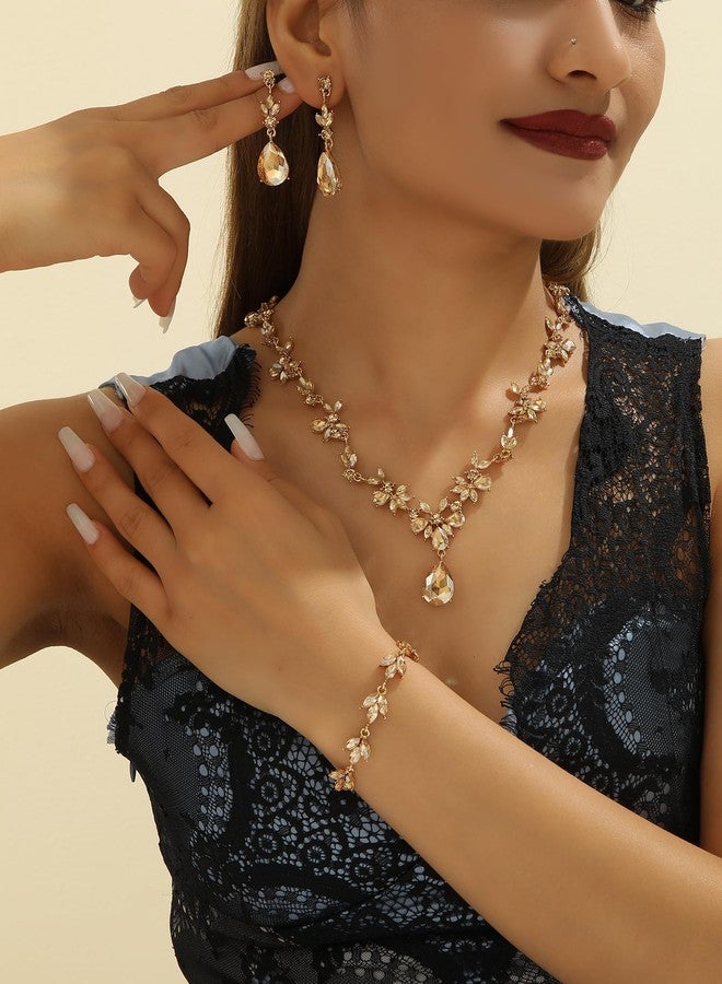Kamirola Bridal Jewelry Set, Jewelry Set for Women, Necklace Dangle Earrings Bracelet Set, White Gold Plated (TR76), Medium, Zinc, Crystal - Image 5