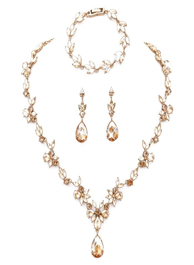 Kamirola Bridal Jewelry Set, Jewelry Set for Women, Necklace Dangle Earrings Bracelet Set, White Gold Plated (TR76), Medium, Zinc, Crystal - Image 1