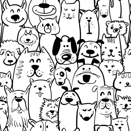 Fiula Peel and Stick Wallpaper Contact Paper Black and White Wallpaper Modern Dog Animal Wall Paper Textured Self Adhesive Removable Wallpaper for Nursery Kids Room Shelf Liner Vinyl Roll 197x173 - Image 1