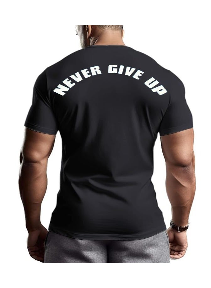 ALCOACH Men's Oversize T-shirt - ALCOACH - NEVER GIVE UP  Printed for exercise, gym and bodybuilding  - Image 3