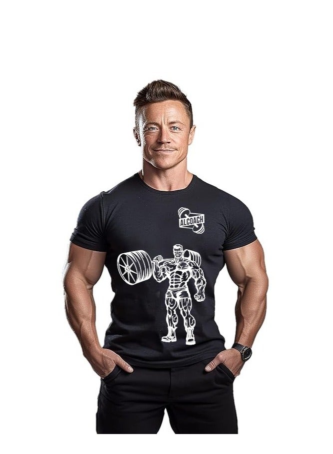 ALCOACH Men's Oversize T-shirt - ALCOACH - NEVER GIVE UP  Printed for exercise, gym and bodybuilding  - Image 1