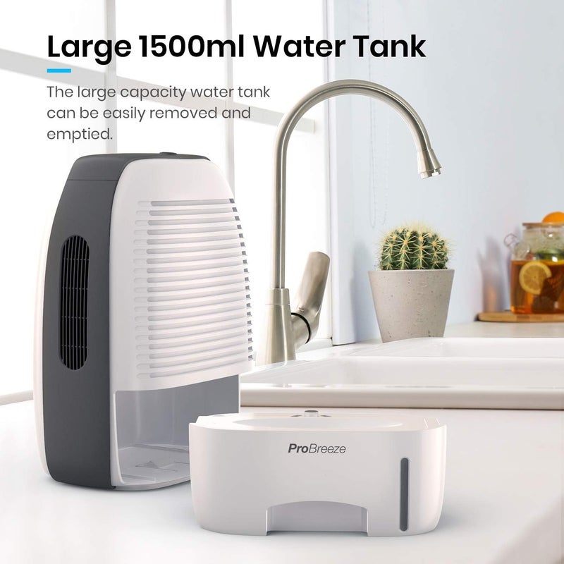 Pro Breeze 1500ml Premium Dehumidifier for Damp, Mould, Moisture in Home, Kitchen, Bedroom, Caravan, Office, Garage - Image 4