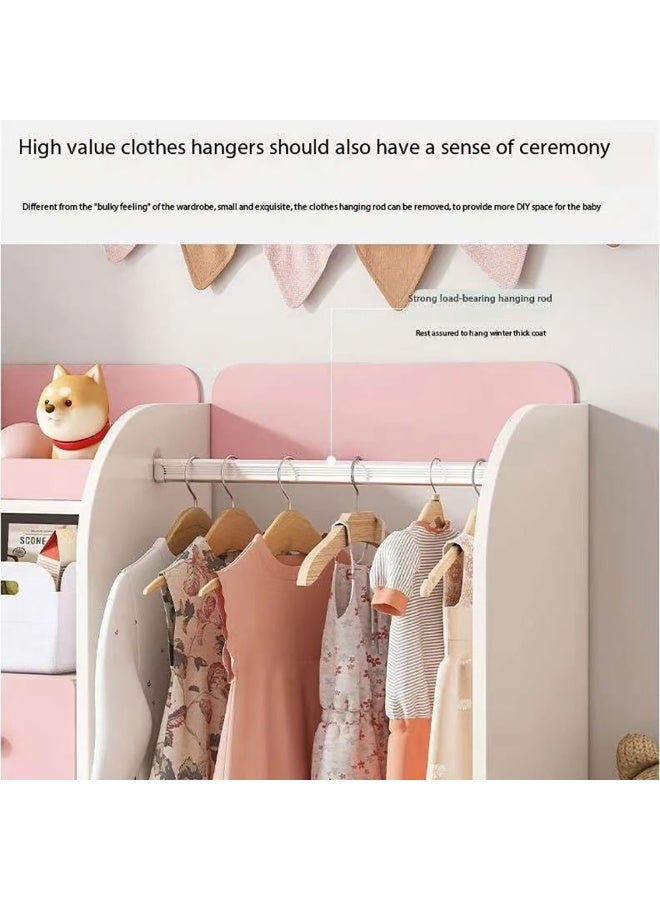 Generic Creative Kids Wardrobe, Wooden Cabinet with 5 Drawers and Hanging Area for Clothes Storage Organizer, Modern Closet Heavy Duty Bedroom Furniture for Boys Girls, YN011 (Pink)  - Image 5