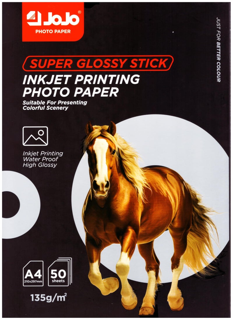 JOJO Sticker Photo Paper, 135 gsm, 50 Sheets, A4, high qulaity - Image 1