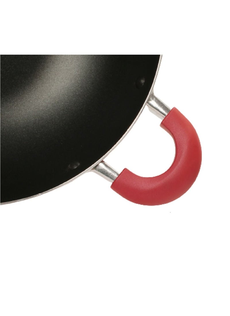 Sweet Home - 24 CM Non-Stick Wok Pan with Lid - Red/Black, Multi-layer Non-Stick Interior, Silicone Polyester Exterior, Solid Bottom, Compatible with Electric and Gas Cooktops - Image 1