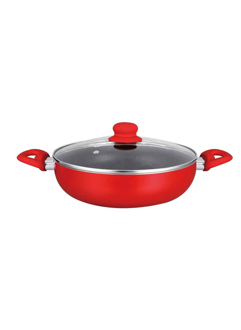Sweet Home - 24 CM Non-Stick Wok Pan with Lid - Red/Black, Multi-layer Non-Stick Interior, Silicone Polyester Exterior, Solid Bottom, Compatible with Electric and Gas Cooktops - Image 1