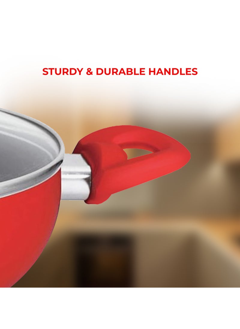 Sweet Home - 24 CM Non-Stick Wok Pan with Lid - Red/Black, Multi-layer Non-Stick Interior, Silicone Polyester Exterior, Solid Bottom, Compatible with Electric and Gas Cooktops - Image 1