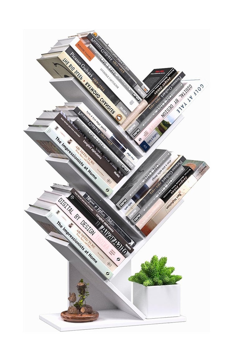 تراسل رف كتب 5 أرفف خزانة كتب قائمة بذاتها ذات مساحة صغيرة برج كتب صغير المساحة للكتب والمجلات والمكتب رف تخزين صغير لسطح المكتب، رفوف تنظيم المرافق لغرفة المعيشة وغرفة النوم  - Image 1