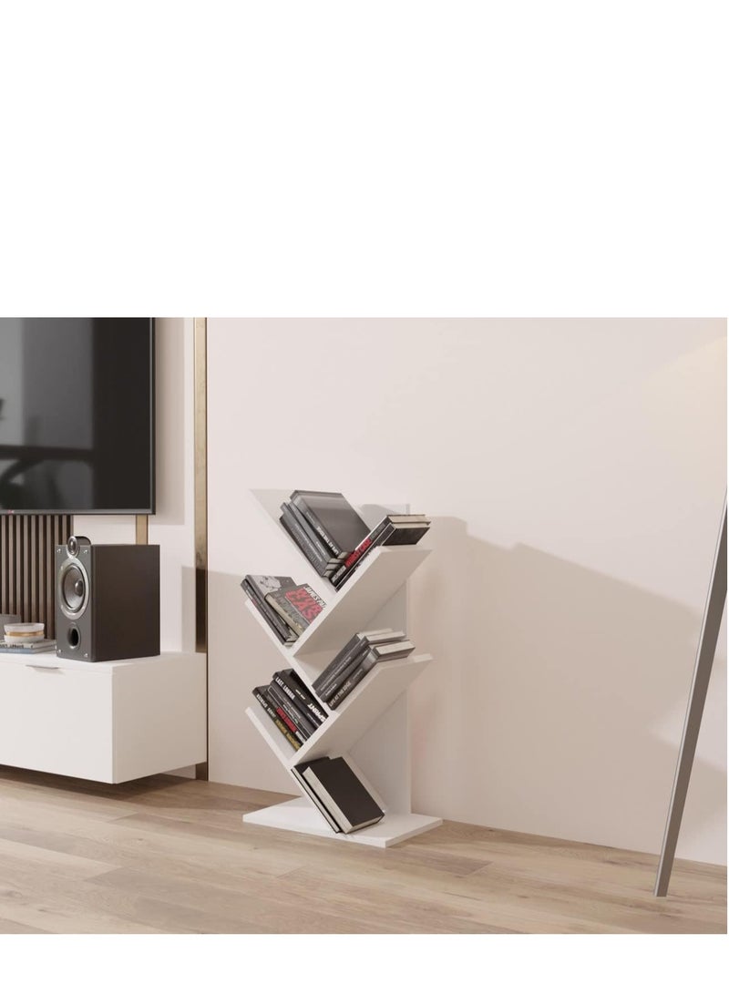 تراسل رف كتب 5 أرفف خزانة كتب قائمة بذاتها ذات مساحة صغيرة برج كتب صغير المساحة للكتب والمجلات والمكتب رف تخزين صغير لسطح المكتب، رفوف تنظيم المرافق لغرفة المعيشة وغرفة النوم  - Image 5