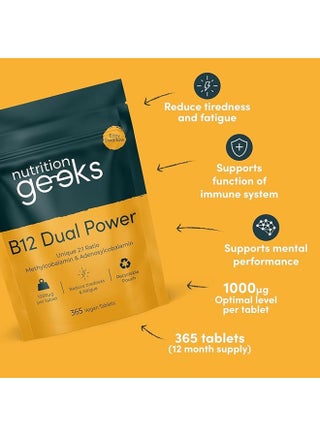 Vitamin B12 Tablets High Strength - 1 Year Supply (365 Tablets) - 1000mcg Dual Power B12 Vitamin Complex with Methylcobalamin & Adenosylcobalamin - Vegan Supplement - view 5