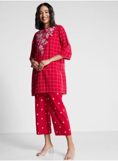 Biba Crew Neck Floral Kurti & Pants Set  - Image 5