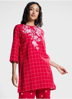 Biba Crew Neck Floral Kurti & Pants Set  - Image 3