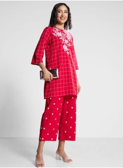 Biba Crew Neck Floral Kurti & Pants Set  - Image 1