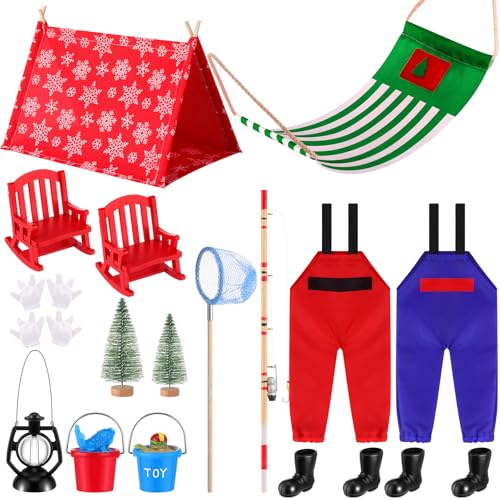 Realspring 18 Pcs Christmas Doll Accessories Kit Doll Fishing Set Include Pole Outfits Clothes and Camping Accessories for Christmas Holiday DIY Activity Xmas Gift Props DecorFishing - Image 1