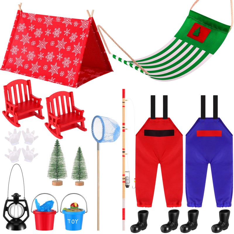 Realspring 18 Pcs Christmas Doll Accessories Kit Doll Fishing Set Include Pole Outfits Clothes and Camping Accessories for Christmas Holiday DIY Activity Xmas Gift Props DecorFishing - Image 3