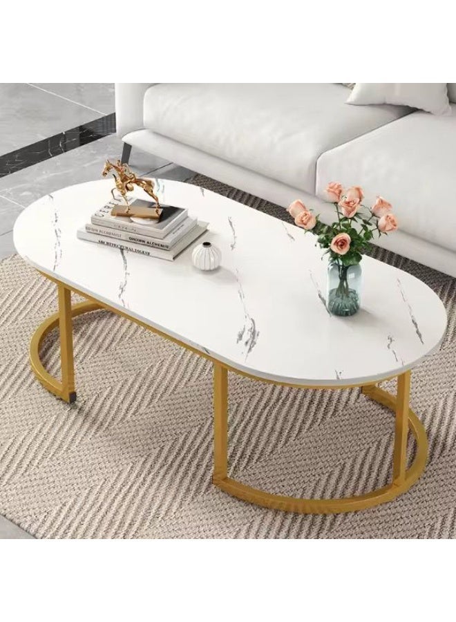 Coffee Table Marble Effect Glass Top Nesting Tables for Home Office or Living Room - Image 4