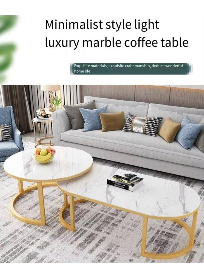 Coffee Table Marble Effect Glass Top Nesting Tables for Home Office or Living Room - Image 1