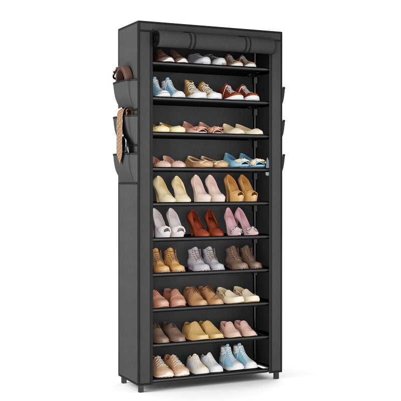 VTRIN Vertical Narrow Shoe Rack Organizer Tall Shoe Rack for Closet Entryway 10 Tier NonWoven Cover Shoe Shelf Holds 3641 Pairs Free Standing Shoe Storage Cabinet with Dustproof Cover Black