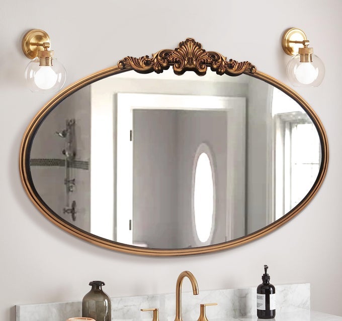 OVAL MIRRORGOLD TRADITIONAL VINTAGE ORNATE BAROQUE MIRRORSANTIQUE BRASS MIRRORS FOR ENTRYWAYFIREPLACELIVING ROOMHALLWAYBATHROOM36X24GOLD